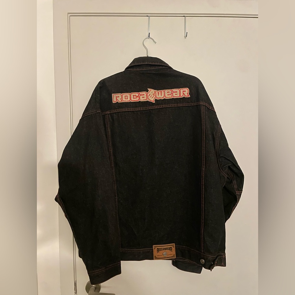 Rocawear Black Denim Jacket with Red Logo Accent